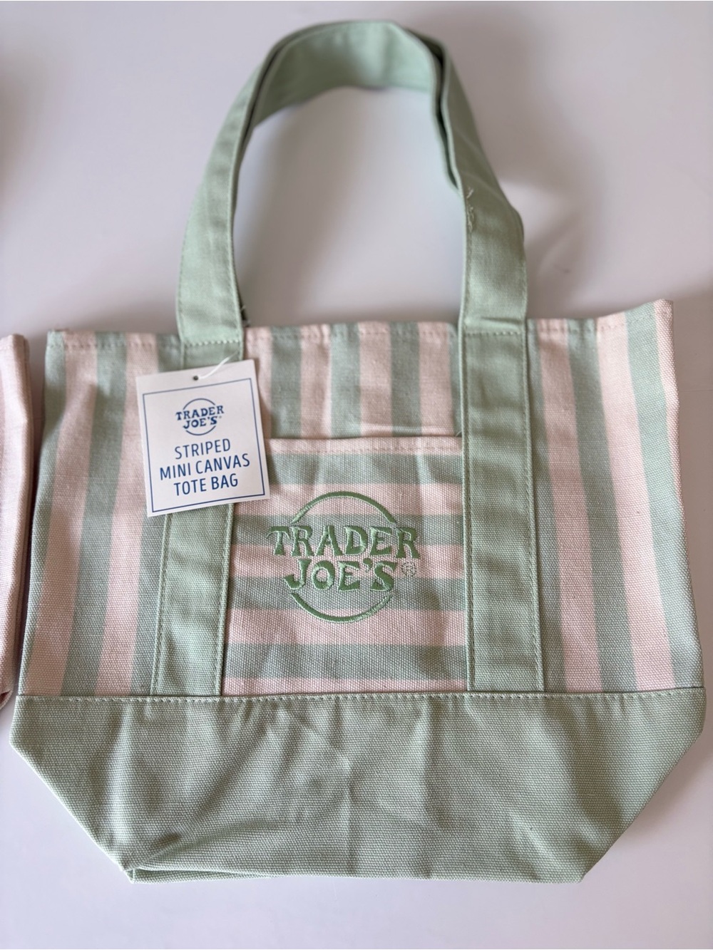 NWT Trader Joe’s Striped Mini Canvas Tote Bag Bundle | Beige & Mint Green | 2 - Picture 5 of 5